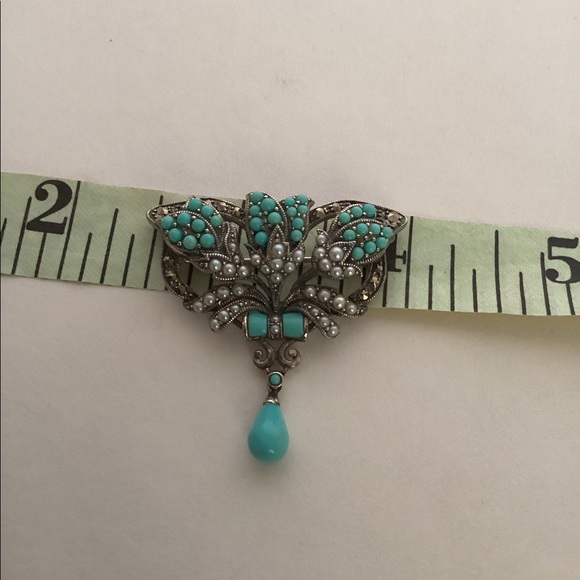 S/S  PIN,SLEEPING BEAUTY TURQUOISE WITH SEED PEARLS - Picture 4 of 7